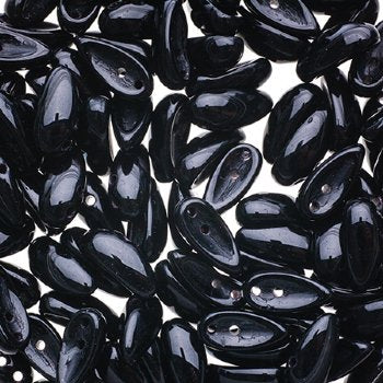 25, 4x11mm Opaque Black Czech Glass Chilli Beads