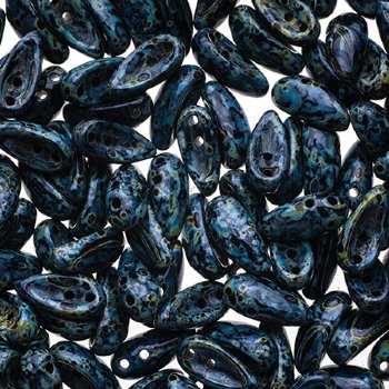 25, 4x11mm Opaque Black Travertine Czech Glass Chilli Beads