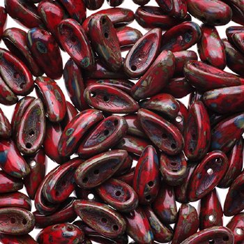 25, 4x11mm Opaque Red Travertine Czech Glass Chilli Beads
