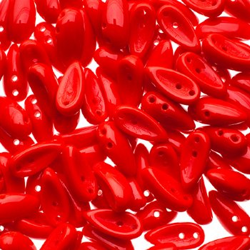 25, 4x11mm Opaque Red Czech Glass Chilli Beads