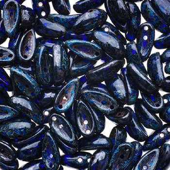 25, 4x11mm Transparent Dark Blue Travertine Czech Glass Chilli Beads