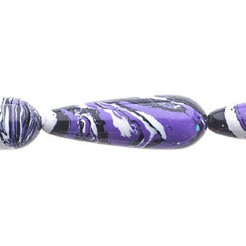 8, 25x8mm Global Chic Reconstructed Stone Teardrop Beads - Abstract Purple, White, & Black