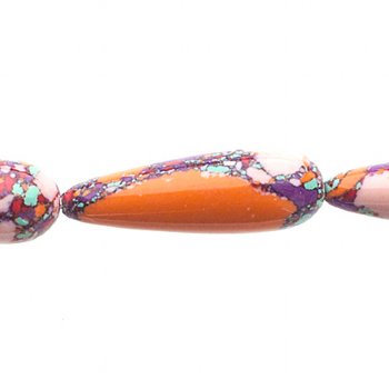 8, 25x8mm Global Chic Reconstructed Stone Teardrop Beads - Abstract Mint & Orange