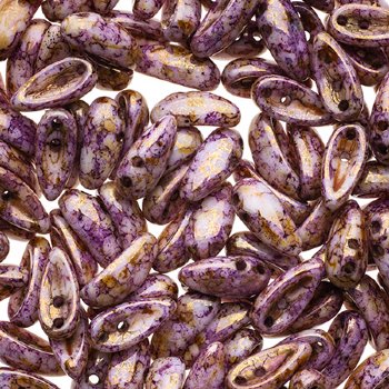 25, 4x11mm Alabaster Senegal Violet Lustre Czech Glass Chilli Beads