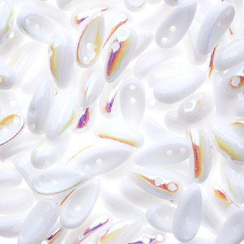 25, 4x11mm Alabaster White AB Czech Glass Chilli Beads