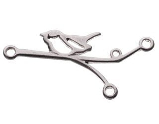 SS4157 1, 24x5mm Sterling Silver Chickadee on a Branch Connector Bar / Link