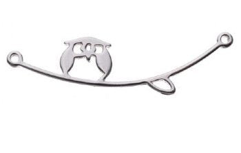 SS4159 1, 35x10mm Sterling Silver Owl on a Branch Connector Bar / Link