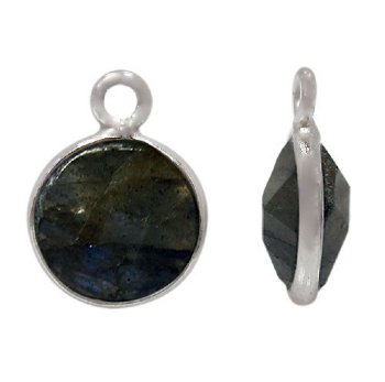 1 9mm Faceted Labradorite and Sterling Silver Round Pendant