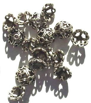20 10mm Antique Silver Bali-like Bead Caps