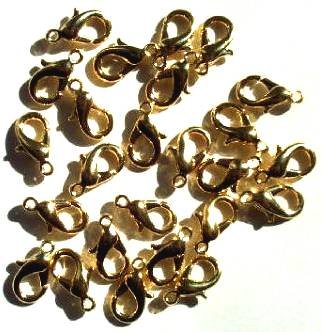 20 12mm Gold Plated Lobster Claw Clasps