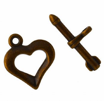 Set of 5, 21mm Antique Copper Heart & Arrow Toggle Clasps