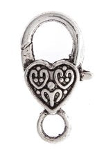5 27mm Antique Silver Heart Lobster Clasps with Heart Pattern