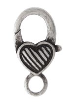 5 27mm Antique Silver Heart Lobster Clasps with Stripes