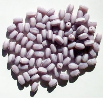 60, 8x5mm Six Sided Satin Mauve Oval Glass Beads