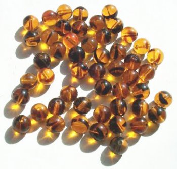 25 8mm Transparent Topaz Tortoise Stripe Round Glass Beads