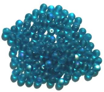 50 6mm Transparent Matte Dark Aqua AB Round Beads