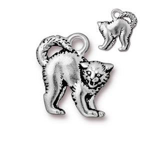 1 18x16.2mm TierraCast Antique Silver Scary Cat Pendant