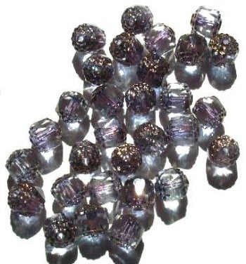 30 8mm Triangle Faceted Grey with Antique Gold Coated Ends