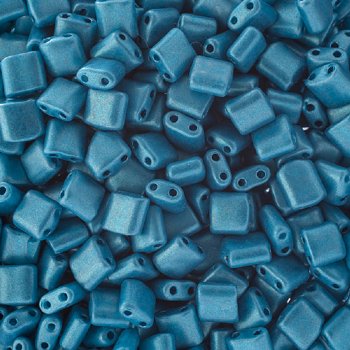 10 Grams 5x5mm Blue Chalk Metallic Dyed Two Hole Karo Beads