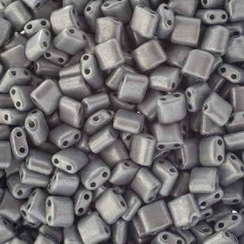 10 Grams 5x5mm Light Grey Chalk Metallic Dyed Two Hole Karo Beads