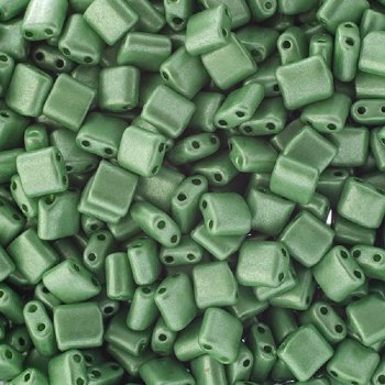 10 Grams 5x5mm Green Chalk Metallic Dyed Two Hole Karo Beads
