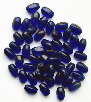50 9x5mm Transparent Cobalt 6-Sided Oval Beads