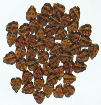 50 10x8mm Transparent Dark Topaz Leaf Beads