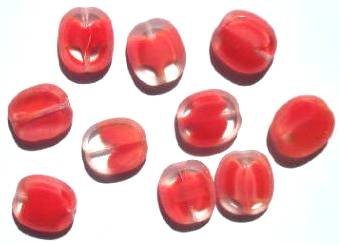 10 14mm Flat Cut Oval Window Bead Red Givre