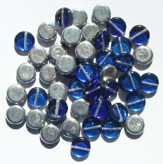50 8x3mm Blue Helio Flat Disk Glass Beads