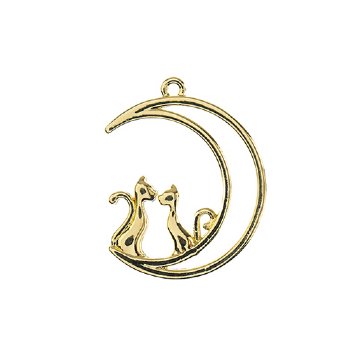 1, 26x21mm Beadwork Gold Plated Moon with Cats Pendant / Link