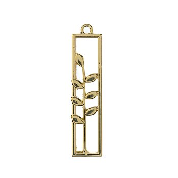 1, 34x8mm Beadwork Gold Plated Branch with Leaves Pendant / Link