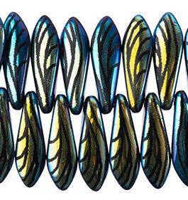 10, 5x16mm Jet AB Lazer Etched Dagger Beads with Wing Pattern