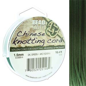 5 Meters of 1.5mm Knot-it! Dark Green Knotting Cord