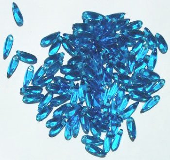 100 3x11mm Transparent Dark Aqua Dagger Beads