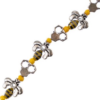 5 Inch Yellow, Black and Silver Honeycomb and Bee Bead Strand