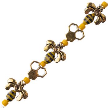 5 Inch Yellow, Black and Gold Honeycomb and Bee Bead Strand