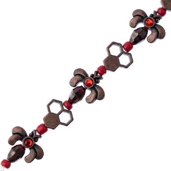 5 Inch Red, Black and Antique Copper Honeycomb and Bee Bead Strand