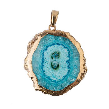 1, 30x40mm Baby Blue Solar Quartz Pendant with Gold Electroplated Bail and Bezel