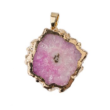 1, 30x40mm Pink Solar Quartz Pendant with Gold Electroplated Bail and Bezel