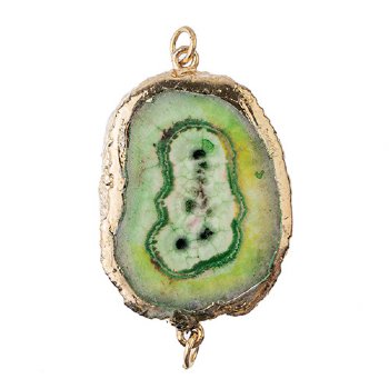 1, 30x40mm Green Solar Quartz Connector with Gold Electroplated Loops and Bezel