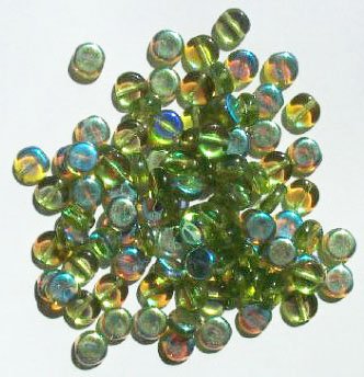 100 6x3mm Transparent Olivine AB Disk Beads