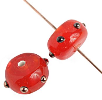 1 7x11mm Milky Red with Bronze Dot Lampwork Rondelles