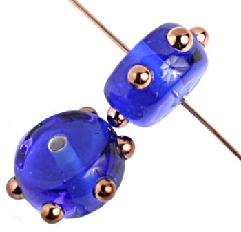 1 7x11mm Sapphire with Bronze Dot Lampwork Rondelles