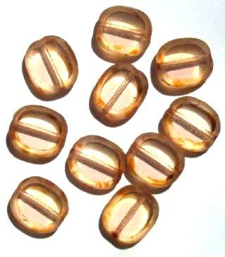 10 14mm Flat Cut Oval Window Bead Transparent Rose (speckled edges)