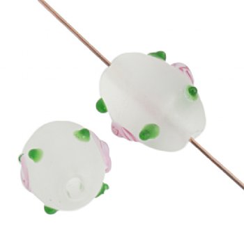 14 14x10mm Oval Matte Crystal Lampwork with Flower Dot