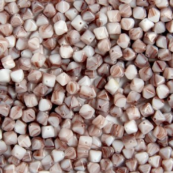100 6mm Light Burgundy and Cream Glass Bicone Beads