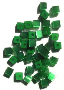 40 4mm Green Fiber Optic Cat Eye Cube Beads