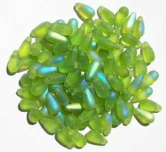 50 5x10mm Transparent Matte Olivine AB Drop Beads