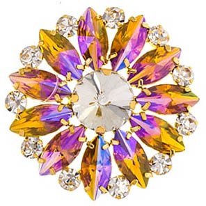 1, 45mm Yellow AB and Gold Round Sew On Motif