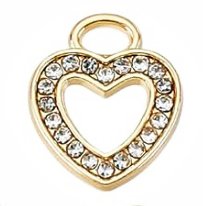 1, 13x11mm Bright Gold Open Heart Pendant / Charm with Rhinestones